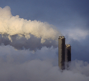 Pollution from coal, brown coal, smoking chimney